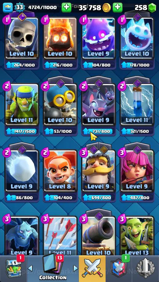 Clash Royale Accounts Midgame Lv 33|Trophy 5797|KTL 11|Limited Skin|Card 103| 1 HERO 4 EVO 1 Champ 11 Legendary 32 Epic 30 6
