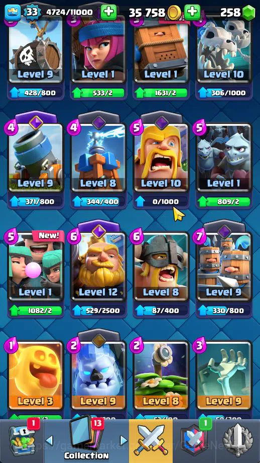 Clash Royale Accounts Midgame Lv 33|Trophy 5797|KTL 11|Limited Skin|Card 103| 1 HERO 4 EVO 1 Champ 11 Legendary 32 Epic 30 7