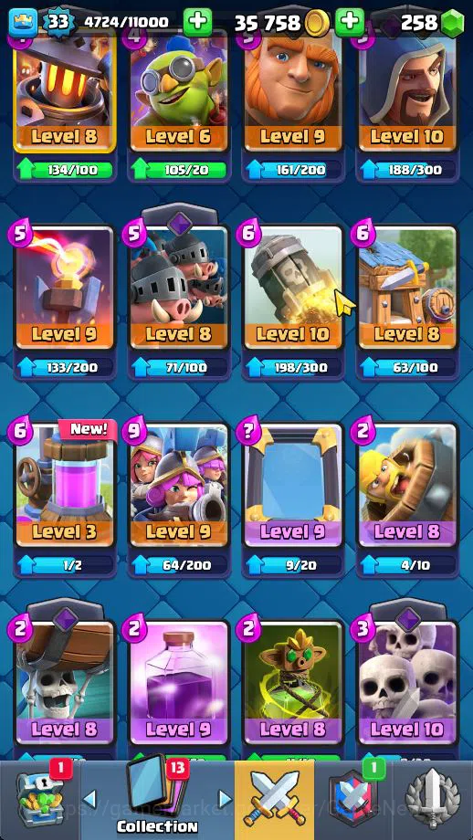 Clash Royale Accounts Midgame Lv 33|Trophy 5797|KTL 11|Limited Skin|Card 103| 1 HERO 4 EVO 1 Champ 11 Legendary 32 Epic 30 9