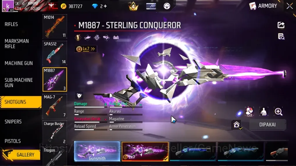 Free Fire Accounts Indo|4 EVO M1887 Sterling Lv7,SCAR Megalodon Lv7,MP40 Predatory Cobra,M60 Dreambreaker|458 Vault 200 1