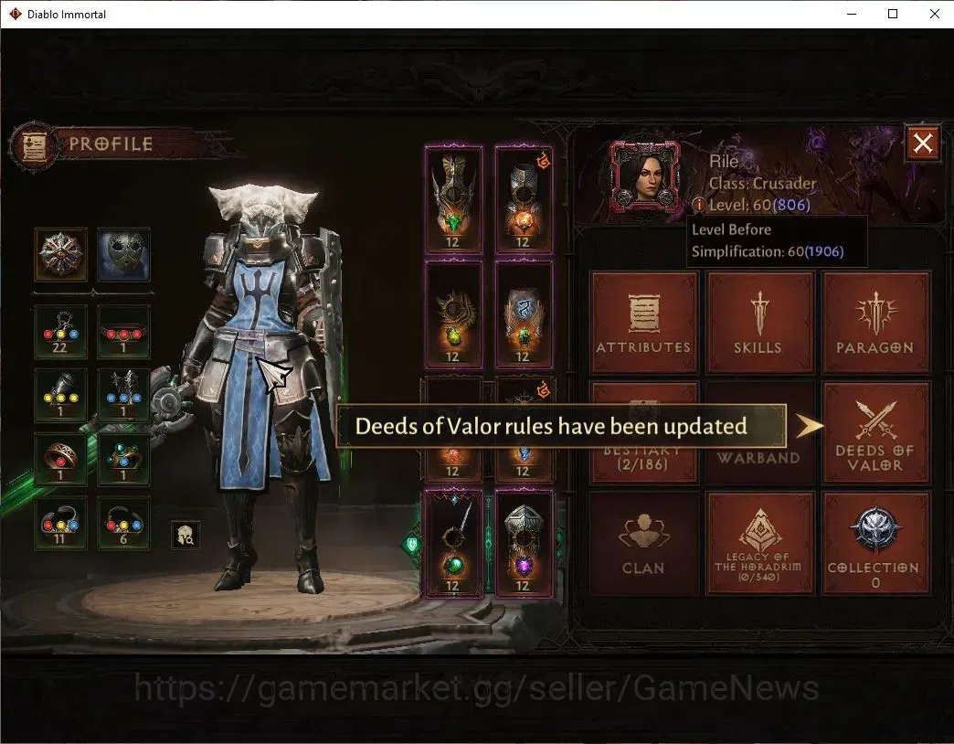 Diablo Immortal Accounts EU - Sescheron|CS ON|Lv60(806)|Crusader|CR 43k|Res image 3