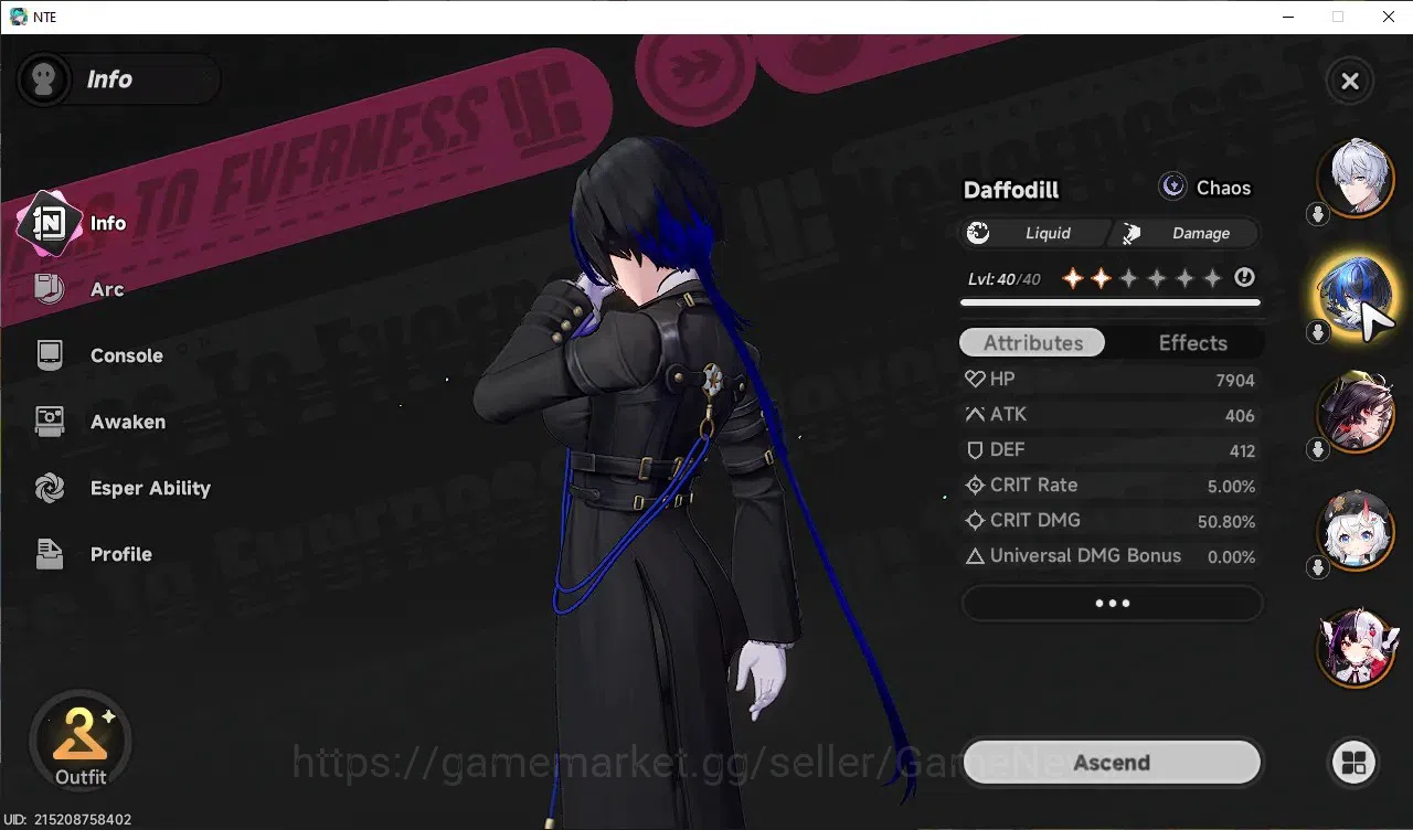 Neverness to Everness Accounts GLOBAL SEA|HL 20|TL 8|5 SSR 2 Limited HotoriA1+Sig image 3