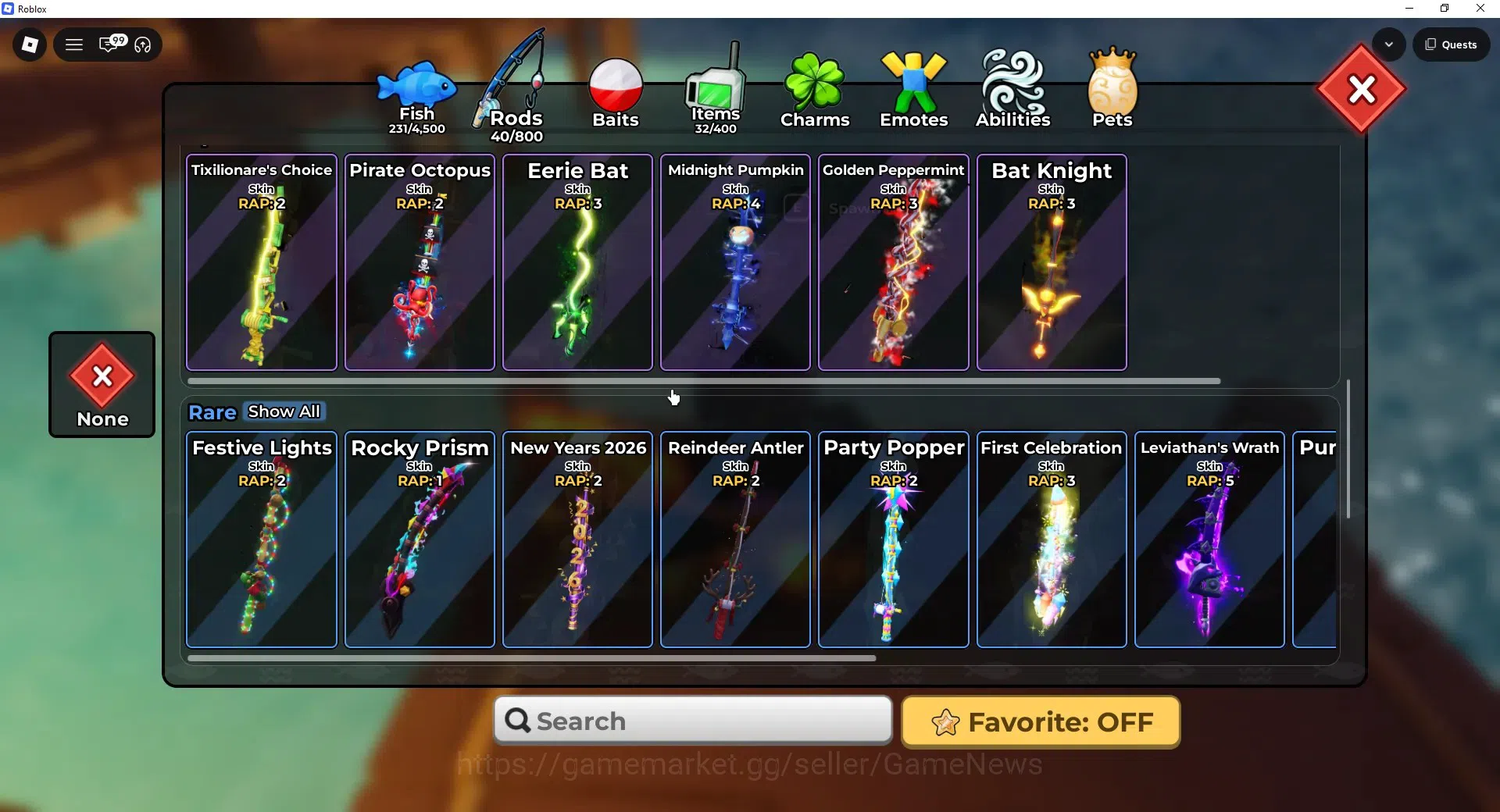 Roblox Accounts FISH IT |Lvl 657|1 Secret Rod (Element),3 Myth+1 Myth Skin|5 Mythic Bait|11 SC Fish(Leviathan,Etc)|Take 14