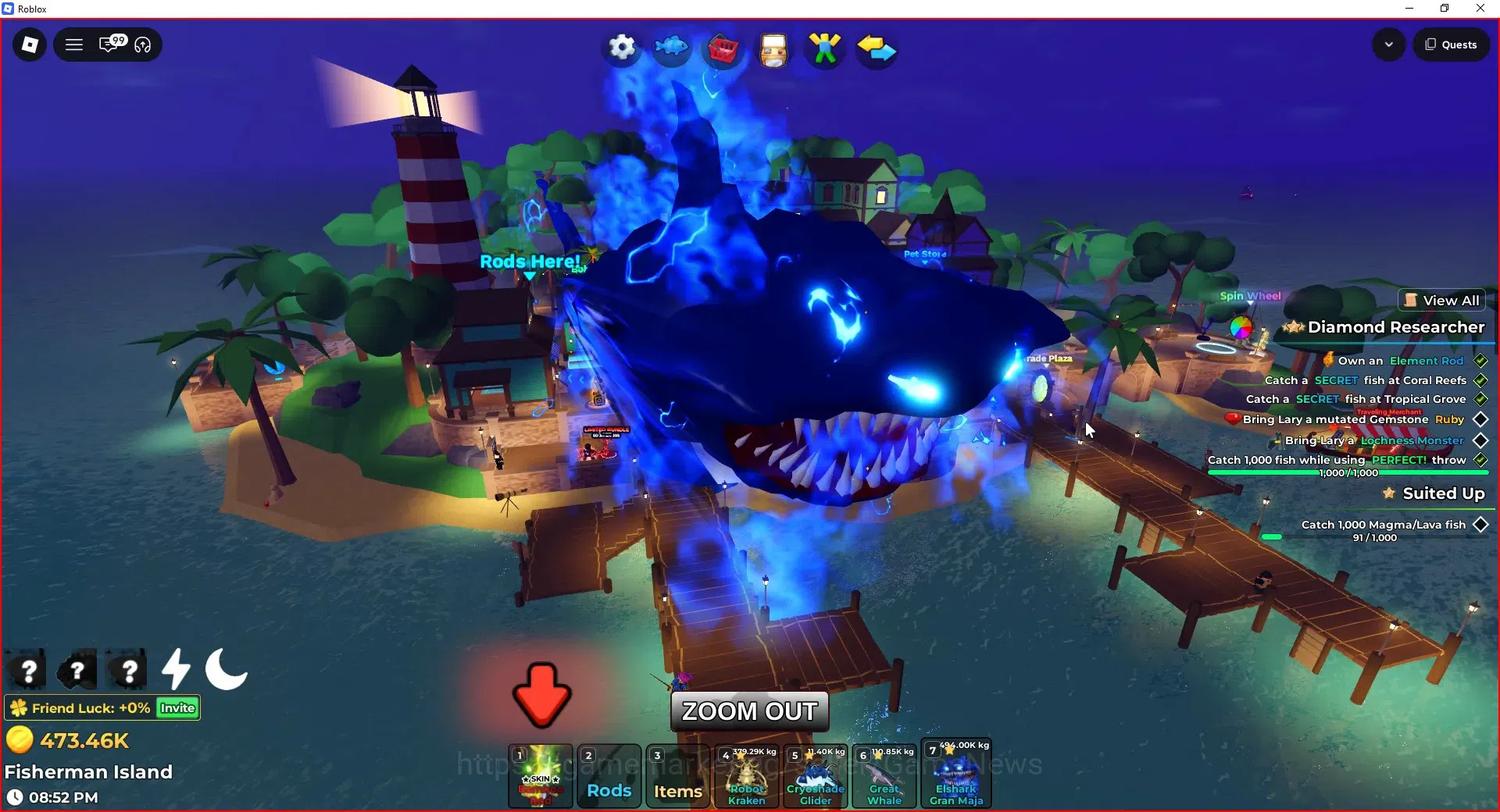 Roblox Accounts FISH IT |Lvl 657|1 Secret Rod (Element),3 Myth+1 Myth Skin|5 Mythic Bait|11 SC Fish(Leviathan,Etc)|Take 16
