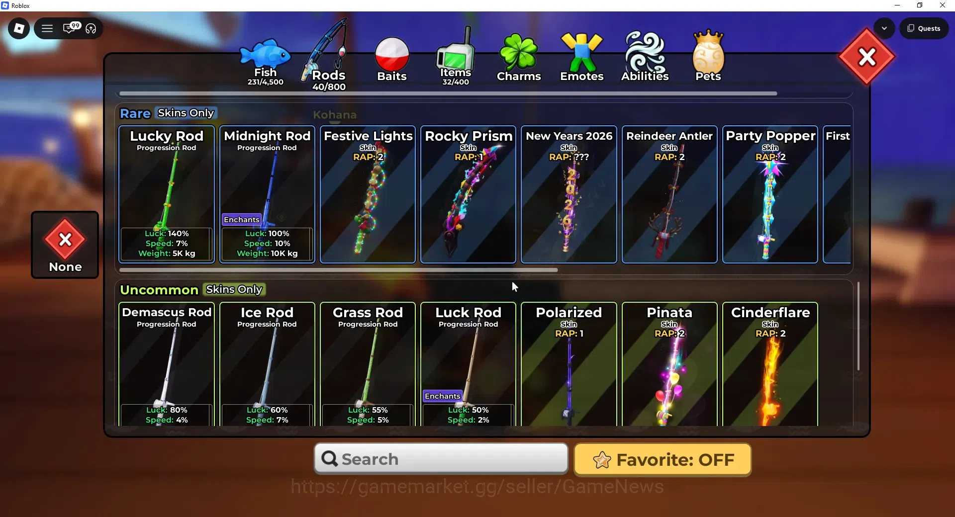 Roblox Accounts FISH IT |Lvl 657|1 Secret Rod (Element),3 Myth+1 Myth Skin|5 Mythic Bait|11 SC Fish(Leviathan,Etc)|Take 4