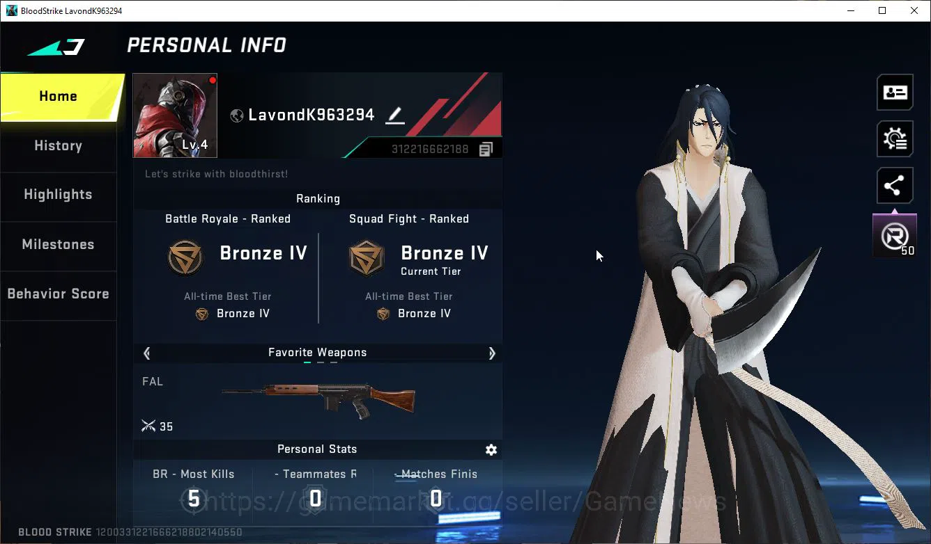 Blood Strike Accounts Starter ASIA | Starter | 2 COLLAB BLEACH [Zanpakuto - Zangetsu, Byakuya Kuchiki] | 1 Legendary  M4A1 2