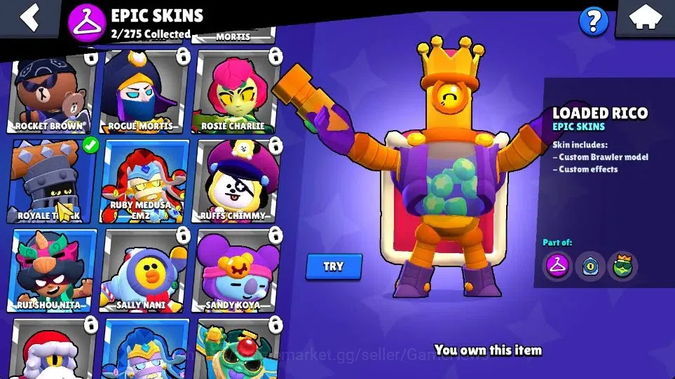 Brawl Stars Accounts 1012 Thropy|15K Bling|14 Brawlers 3 Max Lvl [Shelly,Trunk,Nita]|12 Skin|2 Epic Skin 2 SR|4K PP|CN 8