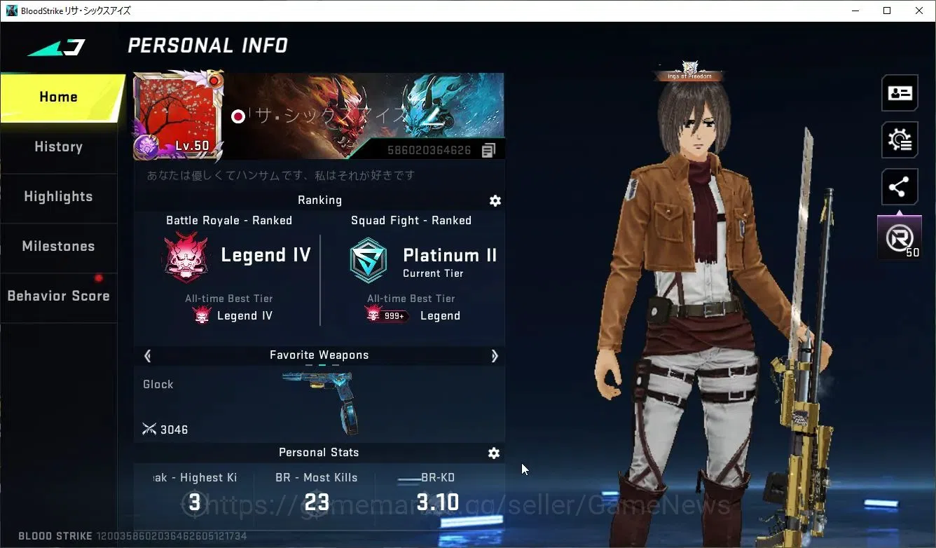 Blood Strike Accounts ASIA|ETERNAL Zero-OdaShadw+Collab AOT[MIKASA,M700, image 2