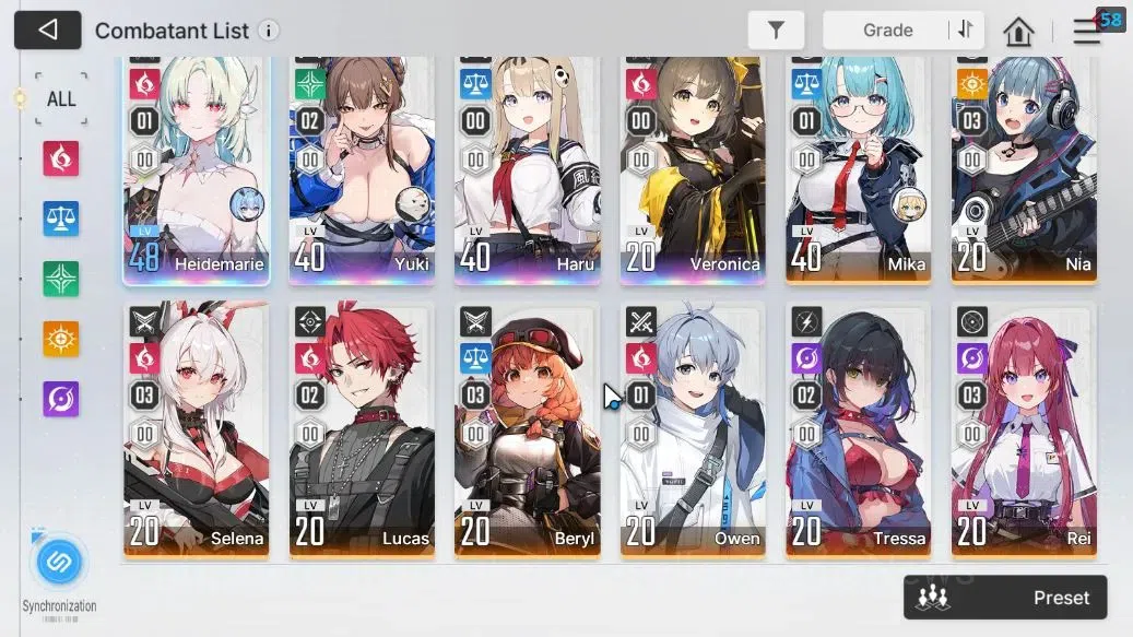 Chaos Zero Nightmare Accounts GLOBAL Lv40|4 SSR[HeidemarieM1,YukiM2,Haru,Veronica]+9 SR[MikaM1,NiaM3,SelenaM3,BerylM3,Etc]|1 3