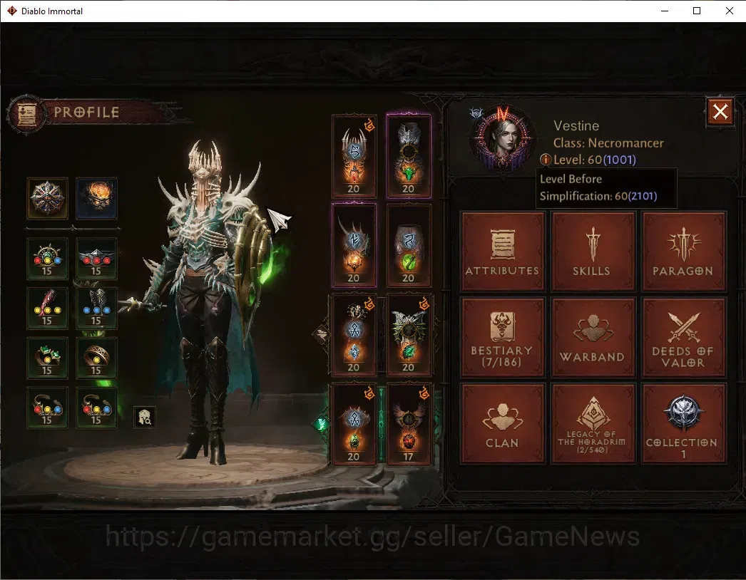 Diablo Immortal Accounts NA-High Heavens|CS ON|Lv60(1001)|Necromancer|47k C image 2