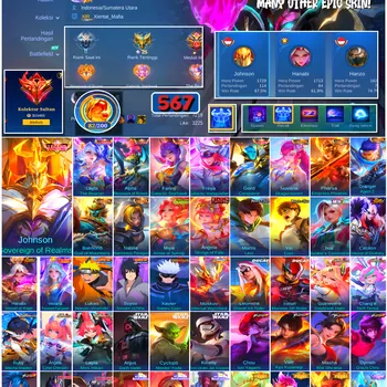 Mobile Legends: Bang Bang Accounts #4511 567 Skins | Johnson Sovereign of Realms (LEGEND) | Alpha Revenant of Roses (LEGEND
