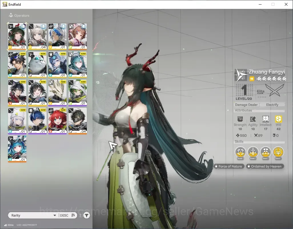 Arknights: Endfield Accounts ASIA|Lv 2|3 SSR 1 Limited + 2 (*6 Weapon)| (Zhuang Fangyi) |Ardelia,Last Rite|5K Ars|Male 1