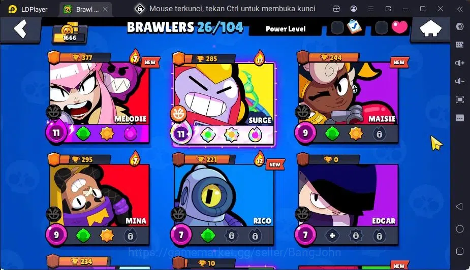 Brawl Stars Accounts Global | 26 Brawler|2 Max Hypercharge(Melodie,Surge)|1 Hypercharge,8 Epic Skin|7255 Bling+PP 2412 5