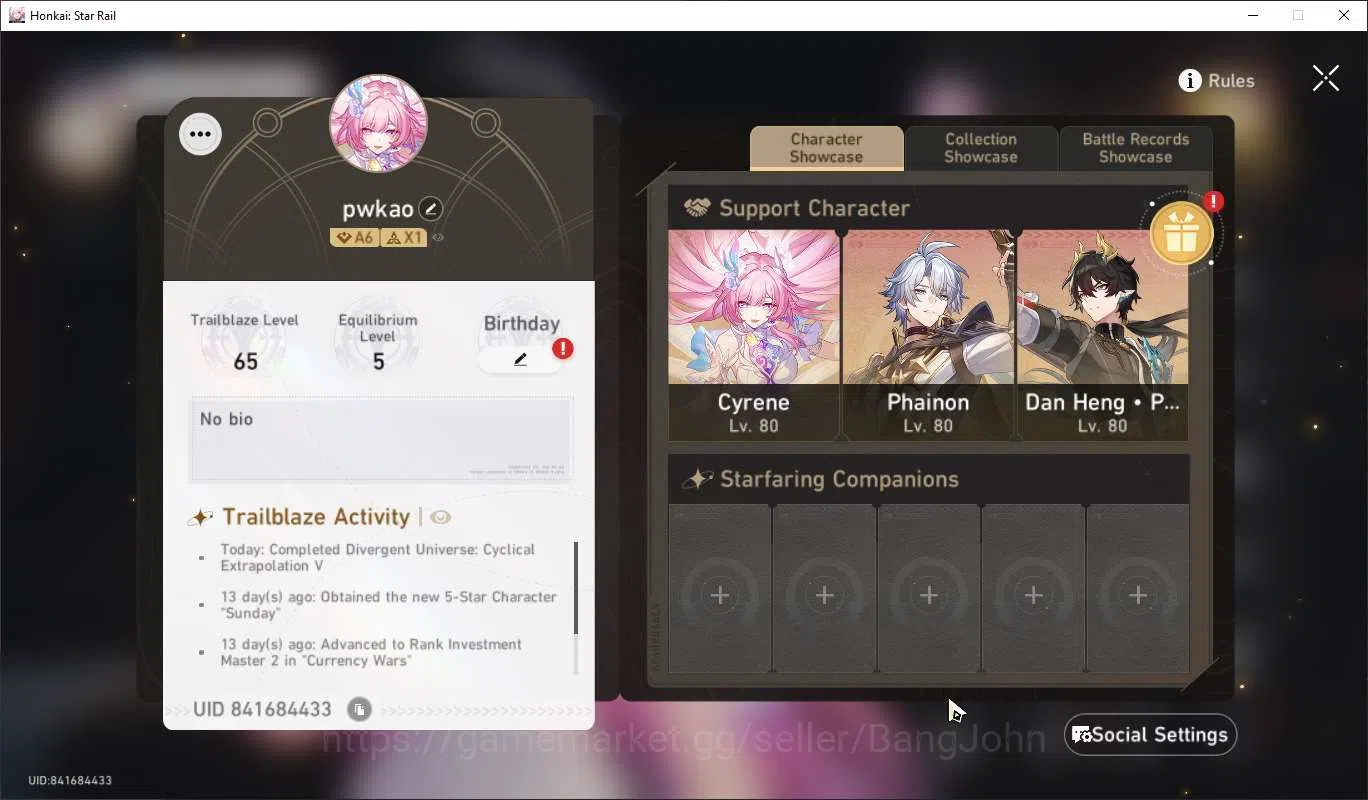 Honkai Star Rail Accounts ASIA TL65|Cyrene E2|Phainon|Sunday|Ruan Mei|Dan He image 11