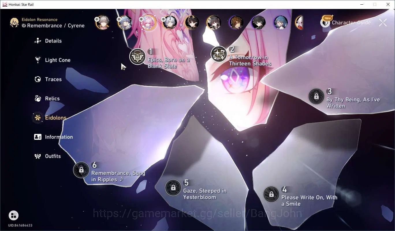 Honkai Star Rail Accounts ASIA TL65|Cyrene E2|Phainon|Sunday|Ruan Mei|Dan He image 4