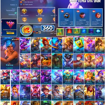 Mobile Legends: Bang Bang Accounts #4505 360 Skins | Karina Leona (KOF) | Roger Grimlock (TRANSFORMERS) | Thamuz General Kai