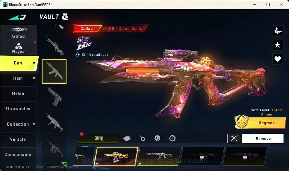 Blood Strike Accounts Collab Skin ASIA |1 Enzo Collab Gun:KAG-6 Comandante|1 Eternal Gun:M700 Seraph|1Name Changing Card|1 2