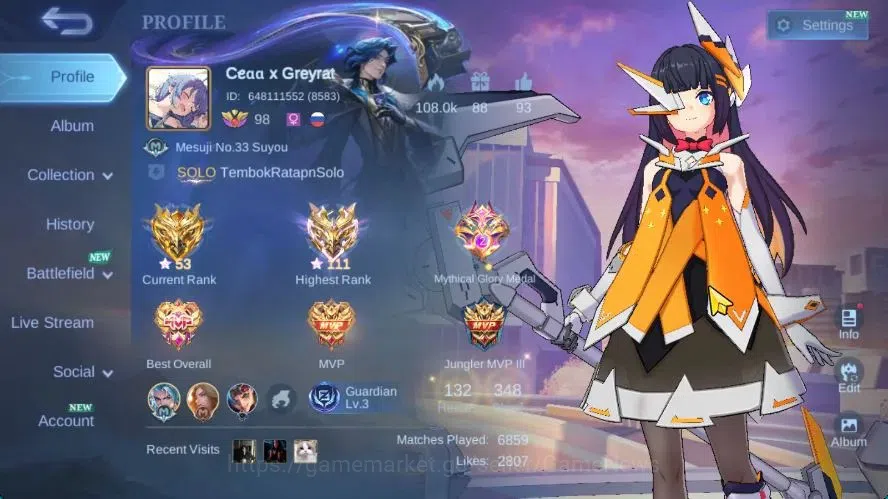 Mobile Legends: Bang Bang Accounts Hero 132|Skin 348|High Immo 111|PRIME[Granger,beat image 2