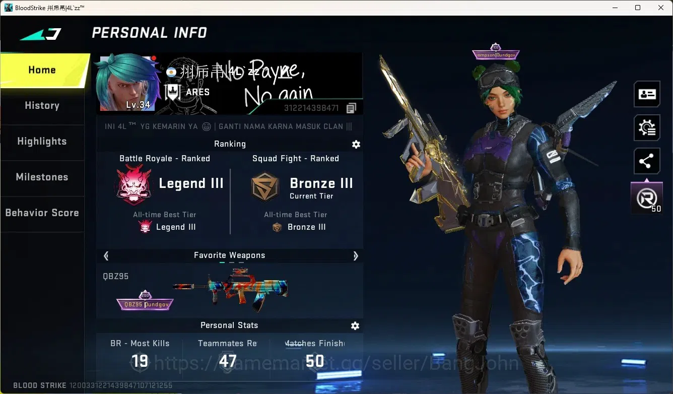 Blood Strike Accounts Rare Skin ASIA |1 Eternal Gun:AUG-Empyrean|1 Collab Gun:FN2000-TwinDragons|1 Limited Gun|1 Ultra & 9 1