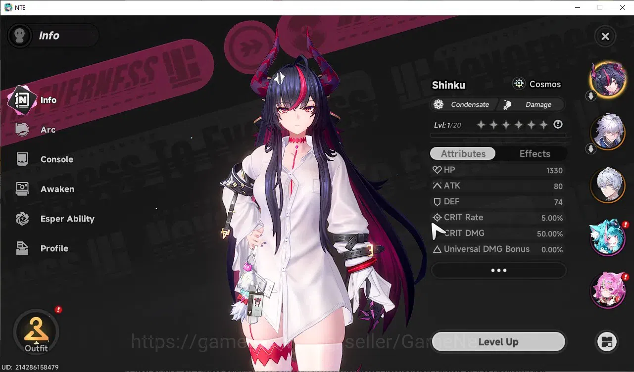 Neverness to Everness Accounts Global SEA|HL 3|2 SSR 1 Limited [Shinku],Baicang|2 SSR Char Selector|Selector On|Male MC|Log 2