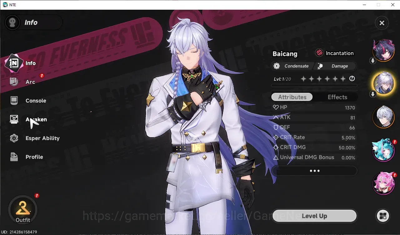 Neverness to Everness Accounts Global SEA|HL 3|2 SSR 1 Limited [Shinku],Baicang|2 SSR Char Selector|Selector On|Male MC|Log 3