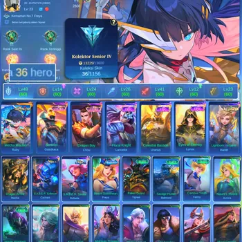 Mobile Legends: Bang Bang Accounts Smurf HERO 36 SKIN 36 | EMBLEM GOOD| ASPIRANT RUBY| LUCKBOX GATOTKACA| LUCKBOX CHOU