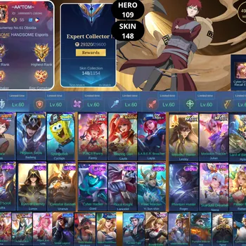 Mobile Legends: Bang Bang Accounts Smurf BEST OFFER | HERO 109 | SKIN 148 | VALE NARUTO | BADANG SAINT SEIYA | CYCLOPS