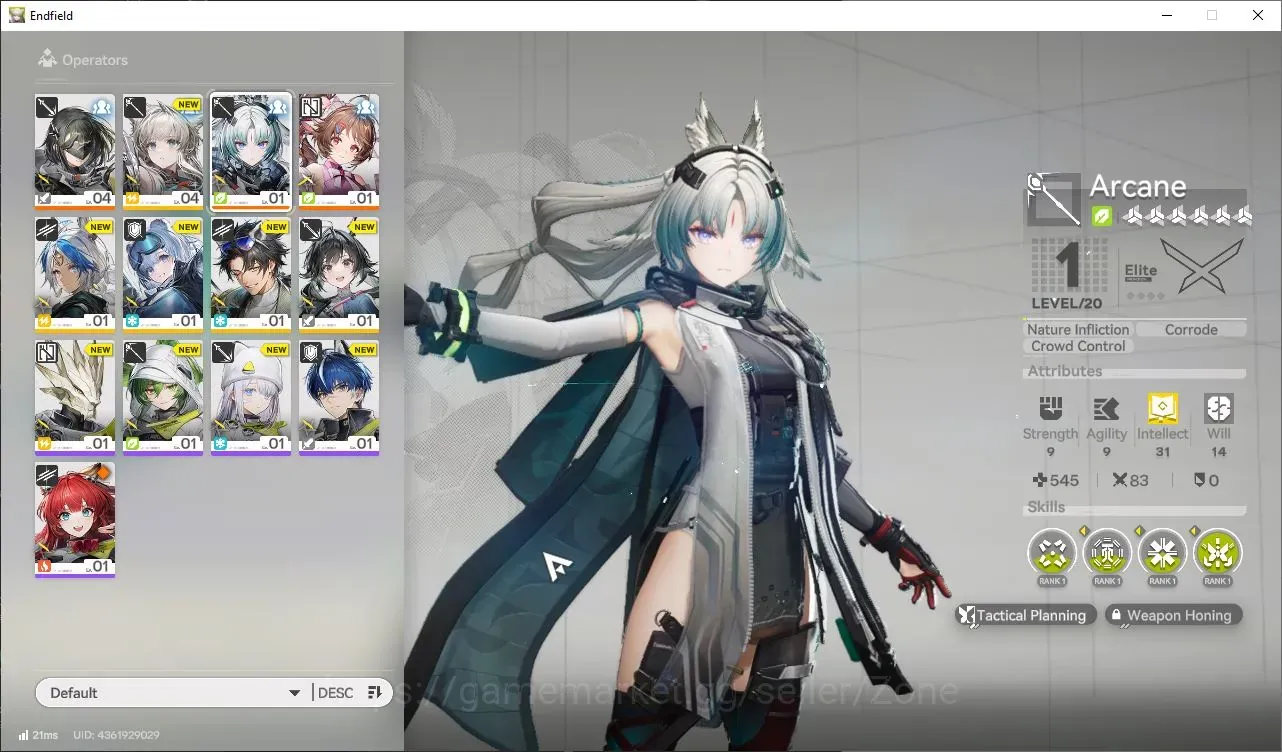 Arknights: Endfield Accounts ASIA|Lv 2|Fresh Starter 1 Limited (Arcane)+Ardelia|Newbie Banner ON|7.1k Arsenal|Check 1