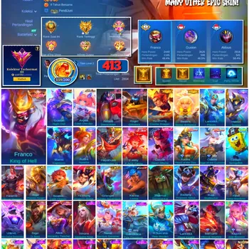 Mobile Legends: Bang Bang Accounts #4400 413 Skins | Franco King of Hell (LEGEND) | Aldous Starscream (TRANSFORMERS) | Roger
