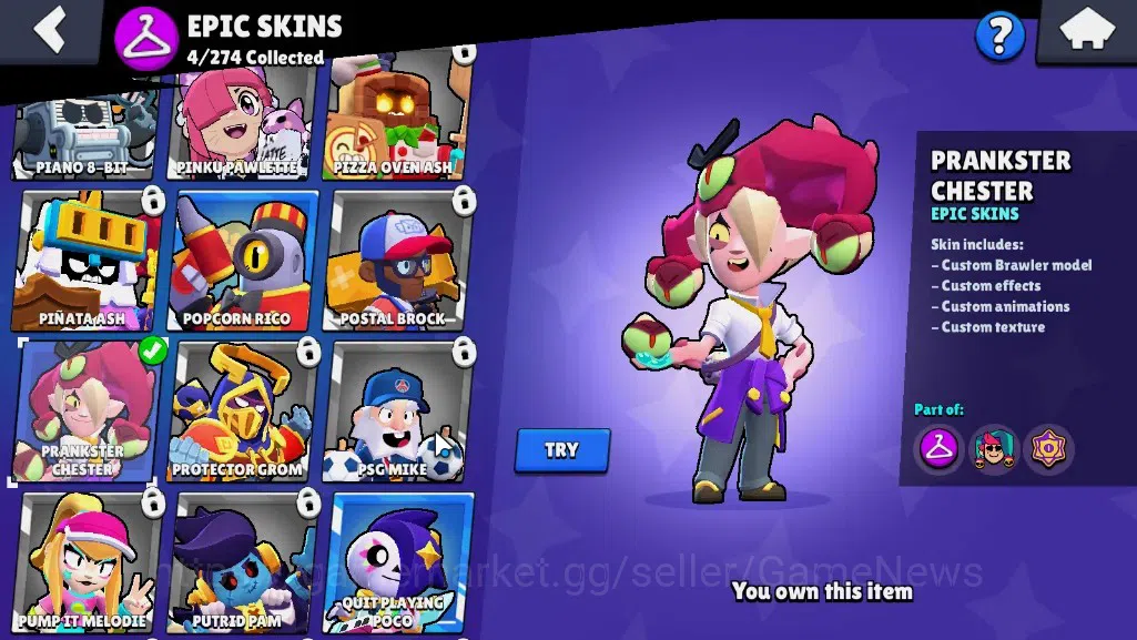 Brawl Stars Accounts 1208 Trophy|17 Brawlers 1 Max [Chester]|4 Epic (Bi image 13