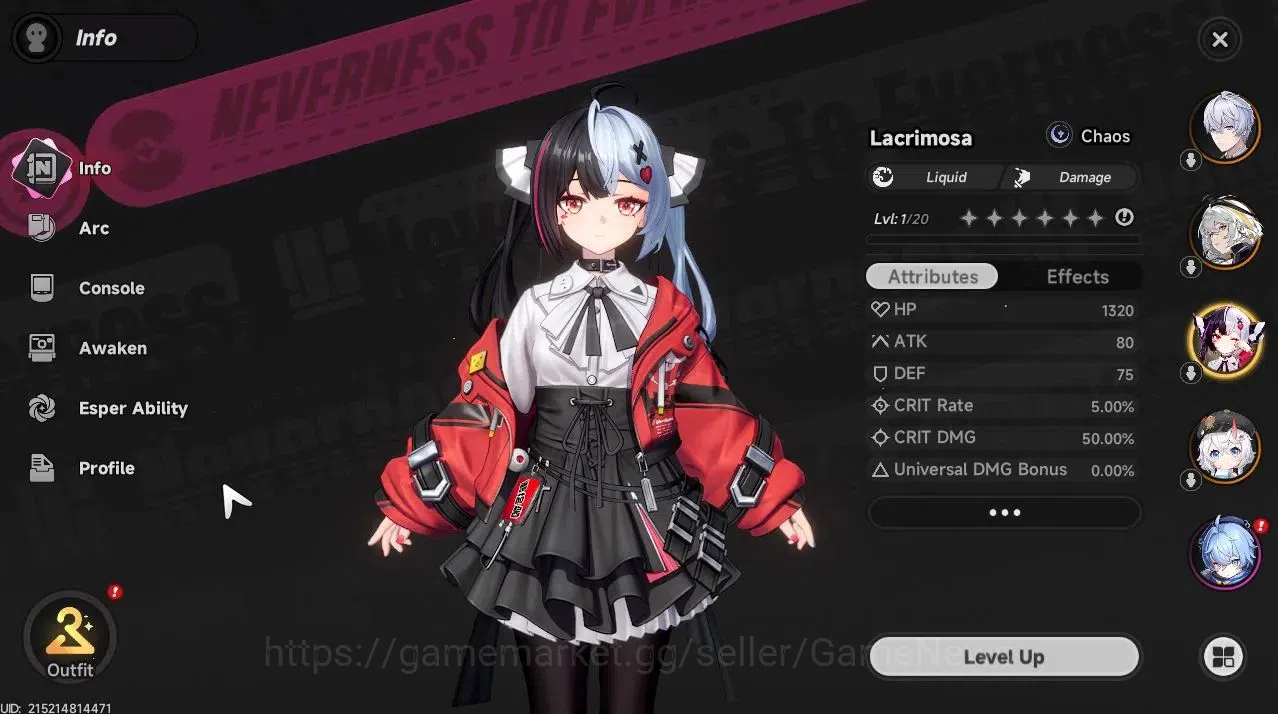 Neverness to Everness Accounts GLOBAL SEA|HL 3|3 SSR (Lacrimosa,Sakiri,Hathor)|Se image 3