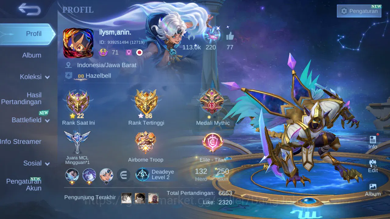 Mobile Legends: Bang Bang Accounts GLOBAL Hero 132 Skin 250 | Zodiac Helcurt | Create image 16