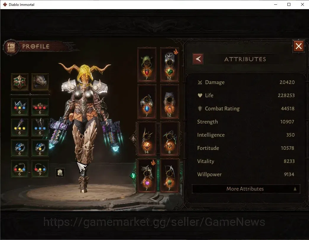 Diablo Immortal Accounts High-End SEA - Anu|CS ON|Lv60(872) Demon Hunter|44518 CR|Reso 390|Paragon Vanquisher|Inferno III|3 4