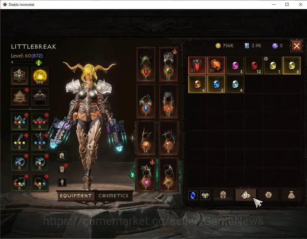 Diablo Immortal Accounts High-End SEA - Anu|CS ON|Lv60(872) Demon Hunter|44518 CR|Reso 390|Paragon Vanquisher|Inferno III|3 7