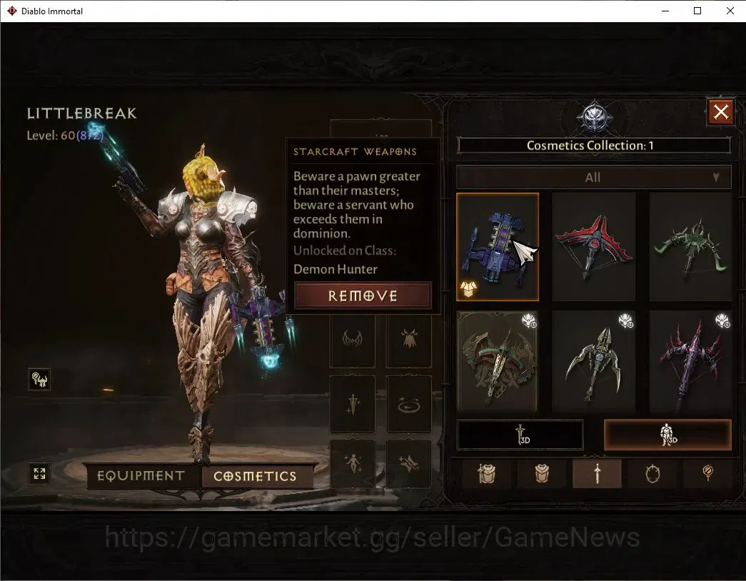 Diablo Immortal Accounts High-End SEA - Anu|CS ON|Lv60(872) Demon Hunter|44518 CR|Reso 390|Paragon Vanquisher|Inferno III|3 9