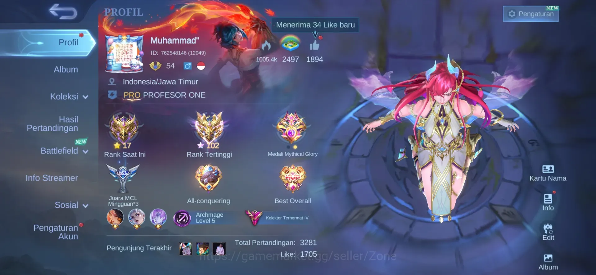 Mobile Legends: Bang Bang Accounts Collector Global|Skin 348|Renowned|HighMythic 102|Collector Badang,YZ,Novaria|Kakashi 1