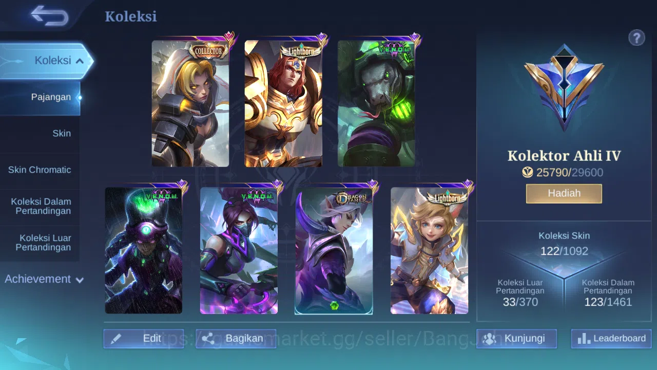Mobile Legends: Bang Bang Accounts Others Hero 92 Skin 122 | CC Natalia | Lightborn Harith, Tigreal | Dtamer Ling 9