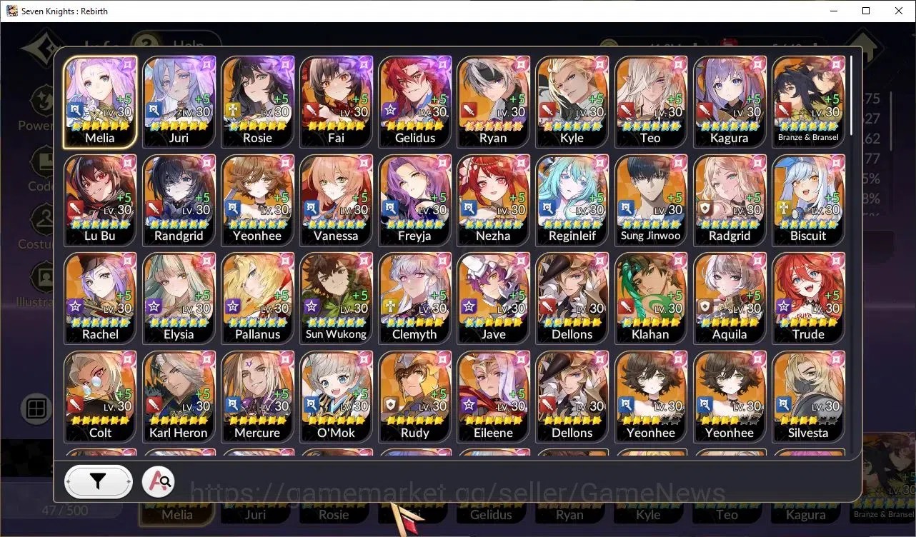 Seven Knights Re:Birth Accounts GLOBAL SEA|5 Ex-7K(Fai,RosieTC1,Gelidus,MeliaTC1,J image 1