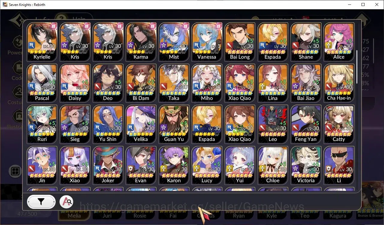 Seven Knights Re:Birth Accounts GLOBAL SEA|5 Ex-7K(Fai,RosieTC1,Gelidus,MeliaTC1,J image 2