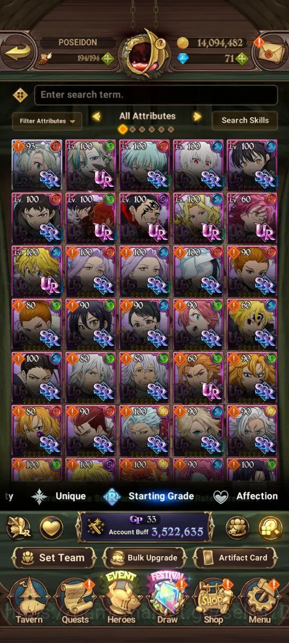 The Seven Deadly Sins: Grand Cross Accounts Others ASIA | 3.5M | 1 LR |Salos, ODK, Merlin Esca, Full collab FF| cek SS 10