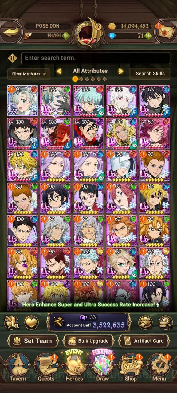 The Seven Deadly Sins: Grand Cross Accounts Others ASIA | 3.5M | 1 LR |Salos, ODK, Merlin Esca, Full collab FF| cek SS 13