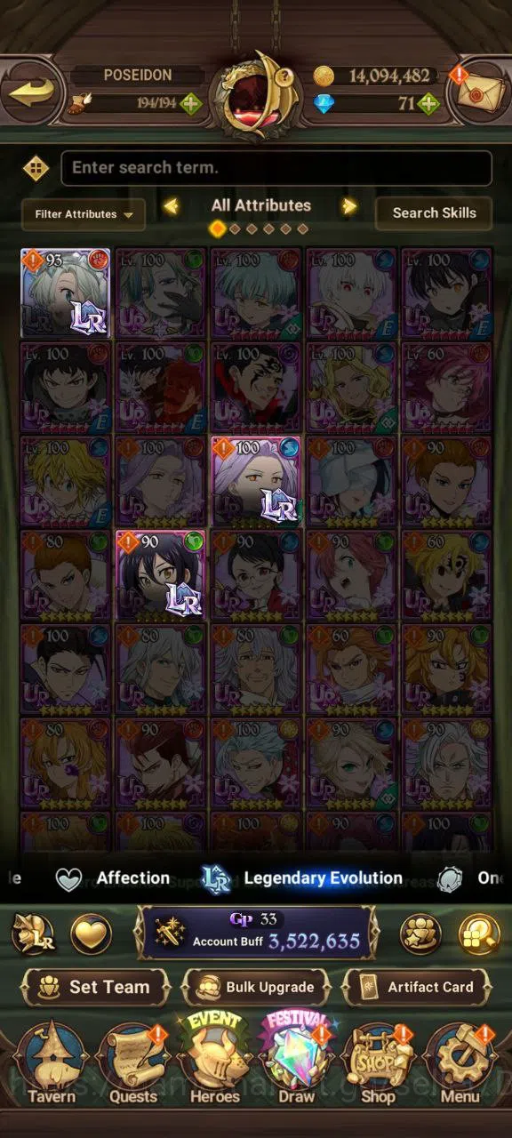 The Seven Deadly Sins: Grand Cross Accounts Others ASIA | 3.5M | 1 LR |Salos, ODK, Merlin Esca, Full collab FF| cek SS 9