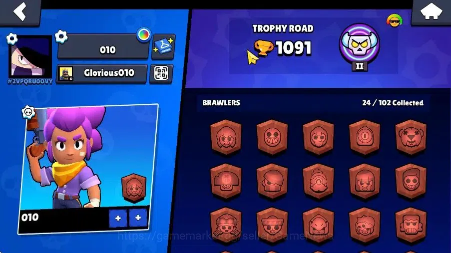 Brawl Stars Accounts 1091 Trophy|5K Bling 21K Coins|24 Brawlers 1 Max Lvl|2 Epic Skins [Shukuteki Tara,Dr Edgar]|8K PP|Cn 2