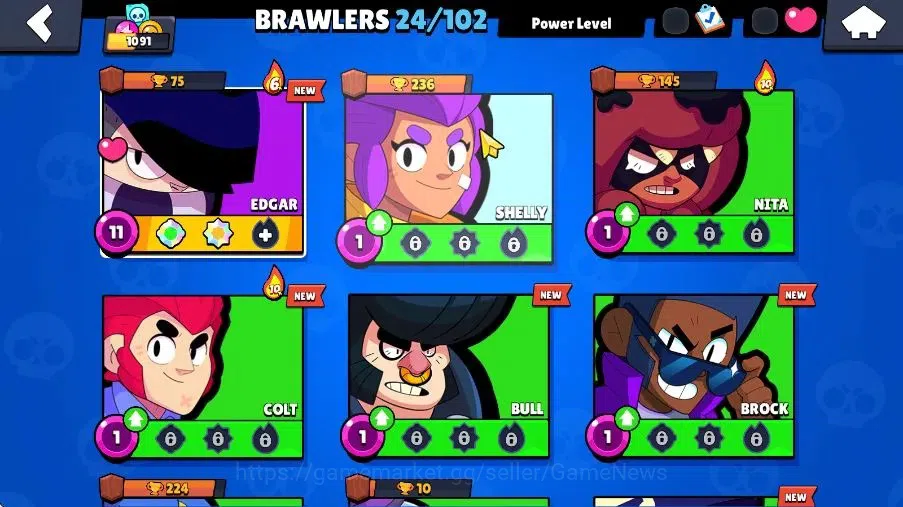 Brawl Stars Accounts 1091 Trophy|5K Bling 21K Coins|24 Brawlers 1 Max Lvl|2 Epic Skins [Shukuteki Tara,Dr Edgar]|8K PP|Cn 5