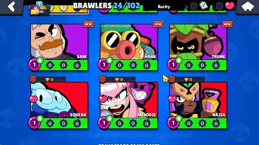 Brawl Stars Accounts 1091 Trophy|5K Bling 21K Coins|24 Brawlers 1 Max Lvl|2 Epic Skins [Shukuteki Tara,Dr Edgar]|8K PP|Cn 6