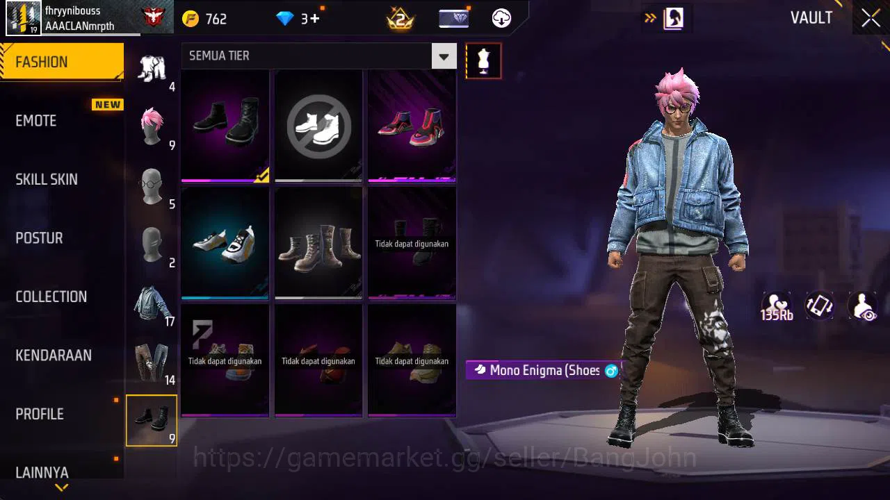 Free Fire Accounts Indonesia, Vault 17, Polosan SG lumut FF594B image 4