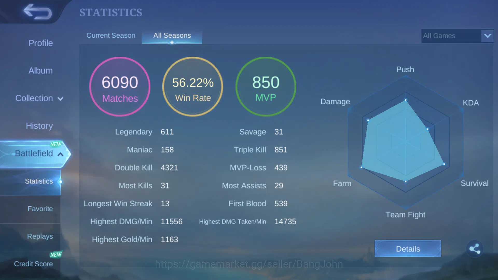 Mobile Legends: Bang Bang Accounts Others Hero 131 | Skin 289 | Legend Johnson | Transformers Aldous | Collector Gusion 10