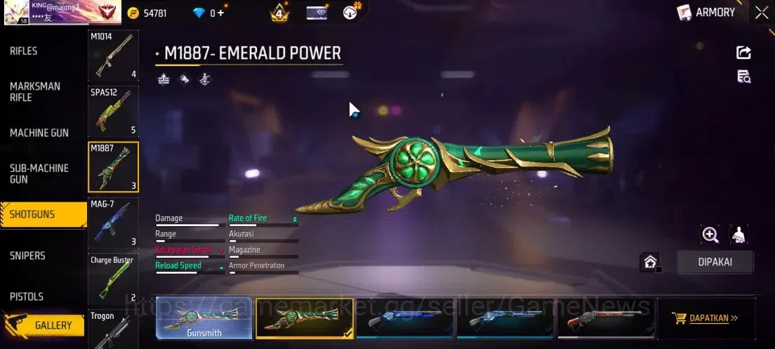 Free Fire Accounts Indonesia|M1887 Emerald Power|AK47 Blue Flame Drac image 5