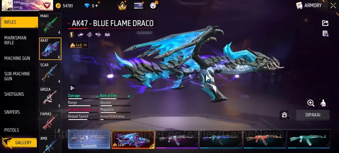 Free Fire Accounts Indonesia|M1887 Emerald Power|AK47 Blue Flame Drac image 6