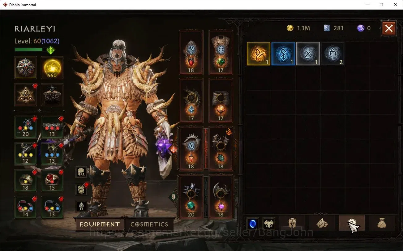 Diablo Immortal Accounts Mid-Tier SEA - Anu |60 (1062) Barbarian-Maledictor|CR 47k|Reso 660|Inferno 7|2 12